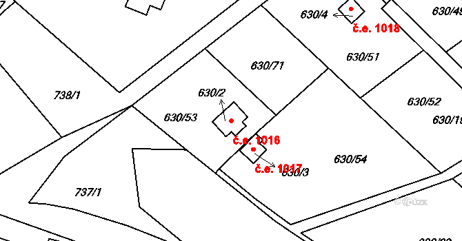 Arnultovice 1016, Nový Bor na parcele st. 630/2 v KÚ Arnultovice u Nového Boru, Katastrální mapa