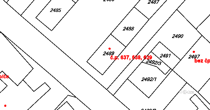Nový Bor 637,638,639 na parcele st. 2489 v KÚ Nový Bor, Katastrální mapa