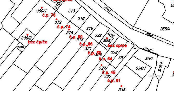Popůvky 55 na parcele st. 321 v KÚ Popůvky u Brna, Katastrální mapa