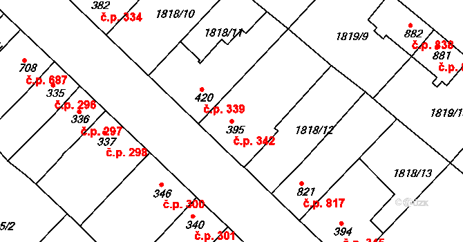 Tišnov 342 na parcele st. 395 v KÚ Tišnov, Katastrální mapa