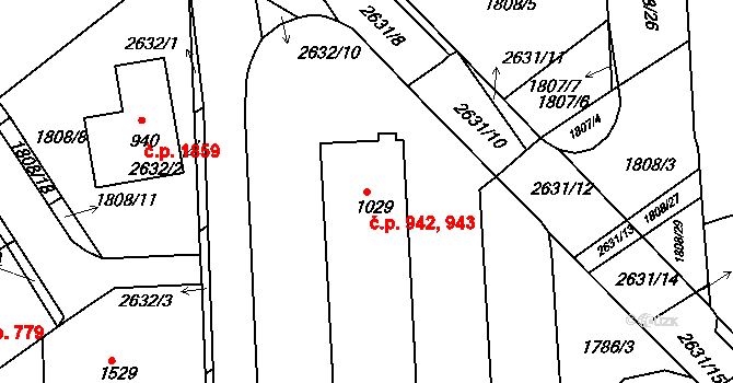 Tišnov 942,943 na parcele st. 1029 v KÚ Tišnov, Katastrální mapa