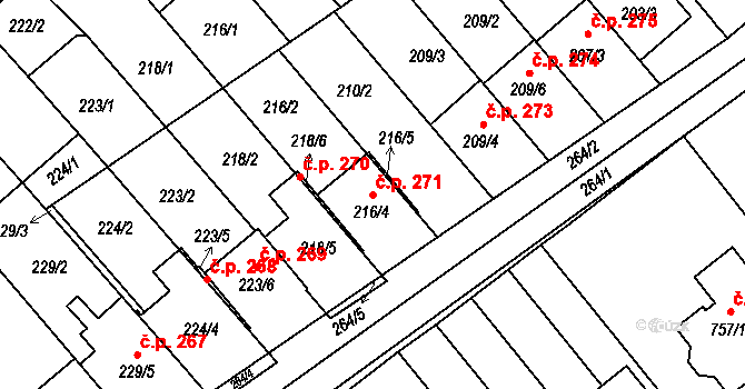 Lidéřovice 271, Vnorovy na parcele st. 216/4 v KÚ Lidéřovice na Moravě, Katastrální mapa