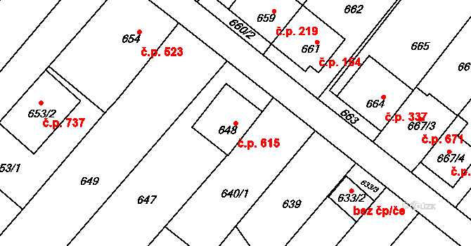 Vnorovy 615 na parcele st. 648 v KÚ Vnorovy, Katastrální mapa