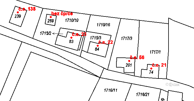 Čížov 22 na parcele st. 84 v KÚ Čížov u Jihlavy, Katastrální mapa