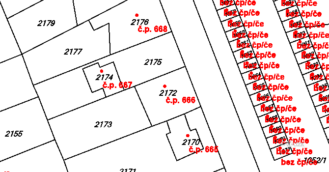 Pod Bezručovým vrchem 666, Krnov na parcele st. 2172 v KÚ Krnov-Horní Předměstí, Katastrální mapa