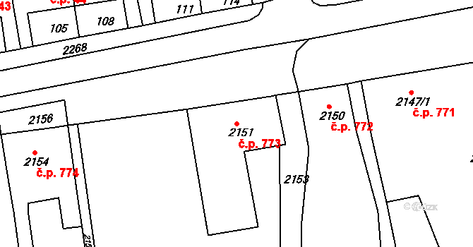 Pod Cvilínem 773, Krnov na parcele st. 2151 v KÚ Opavské Předměstí, Katastrální mapa