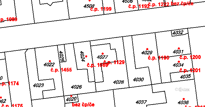 Kročehlavy 1129, Kladno na parcele st. 4027 v KÚ Kročehlavy, Katastrální mapa