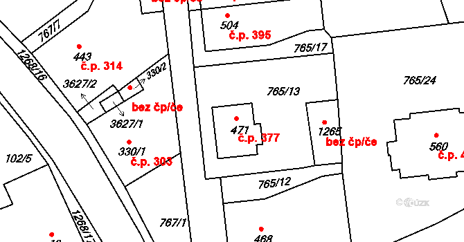 Hejnice 377 na parcele st. 471 v KÚ Hejnice, Katastrální mapa