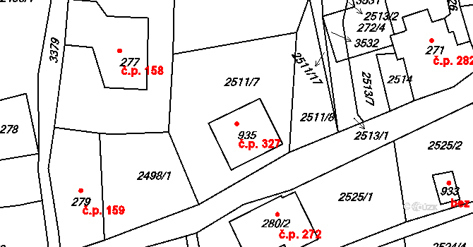 Horní Rokytnice 327, Rokytnice nad Jizerou na parcele st. 935 v KÚ Horní Rokytnice nad Jizerou, Katastrální mapa