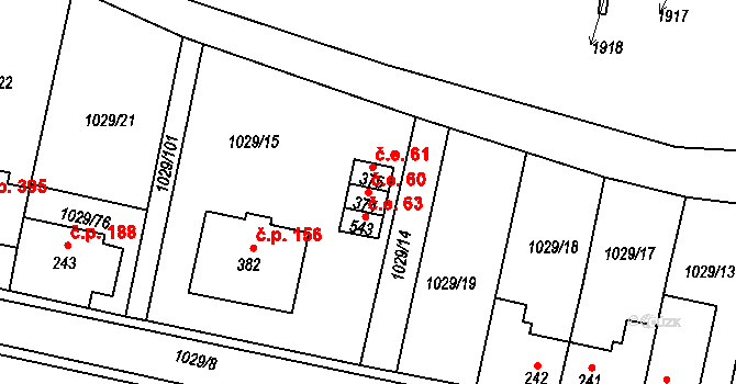 Lomnice 60 na parcele st. 374 v KÚ Lomnice u Tišnova, Katastrální mapa