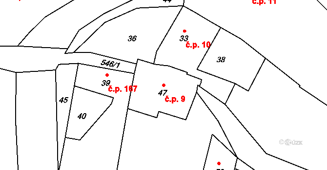 Bystrovany 9 na parcele st. 47 v KÚ Bystrovany, Katastrální mapa