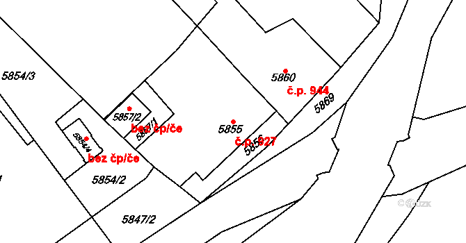 Šternberk 927 na parcele st. 5855 v KÚ Šternberk, Katastrální mapa