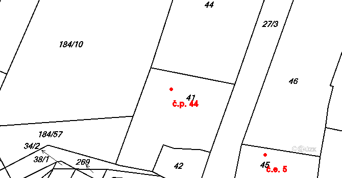 Konětopy 44, Milín na parcele st. 41 v KÚ Konětopy u Příbramě, Katastrální mapa