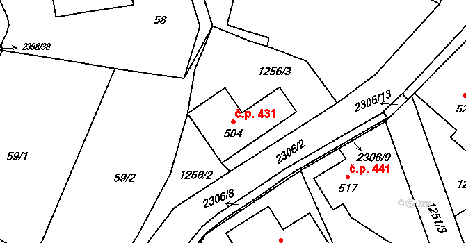 Skalice u České Lípy 431 na parcele st. 504 v KÚ Skalice u České Lípy, Katastrální mapa