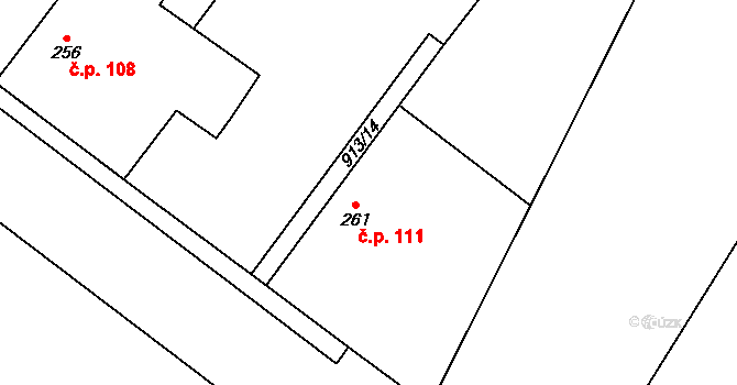 Podhorní Újezd 111, Podhorní Újezd a Vojice na parcele st. 261 v KÚ Podhorní Újezd, Katastrální mapa