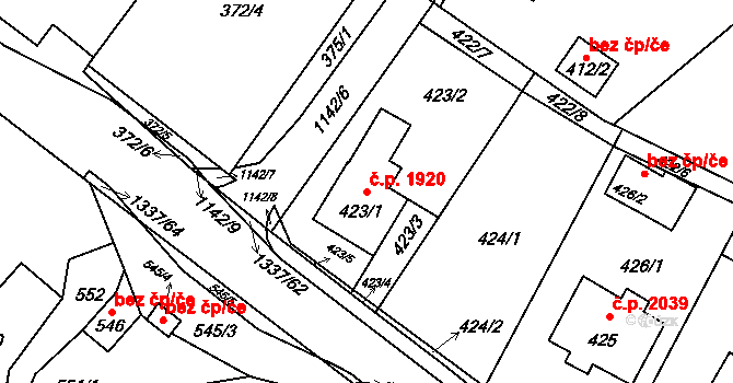 Rožnov pod Radhoštěm 1920 na parcele st. 423/1 v KÚ Tylovice, Katastrální mapa
