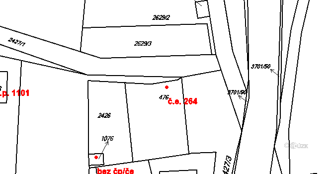 Rožnov pod Radhoštěm 264 na parcele st. 476 v KÚ Rožnov pod Radhoštěm, Katastrální mapa
