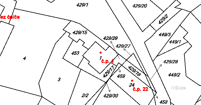 Perlovice 1, Prachatice na parcele st. 1 v KÚ Perlovice, Katastrální mapa
