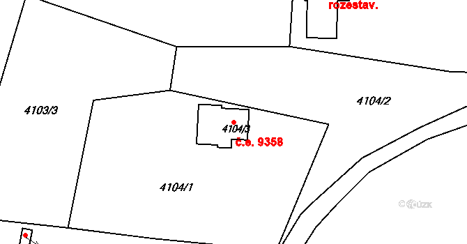 Ústí nad Labem-centrum 9358, Ústí nad Labem na parcele st. 4104/3 v KÚ Ústí nad Labem, Katastrální mapa