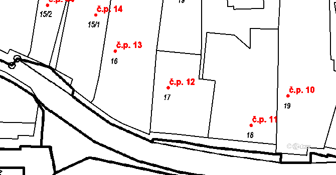 Kladruby 12 na parcele st. 17 v KÚ Kladruby u Strakonic, Katastrální mapa