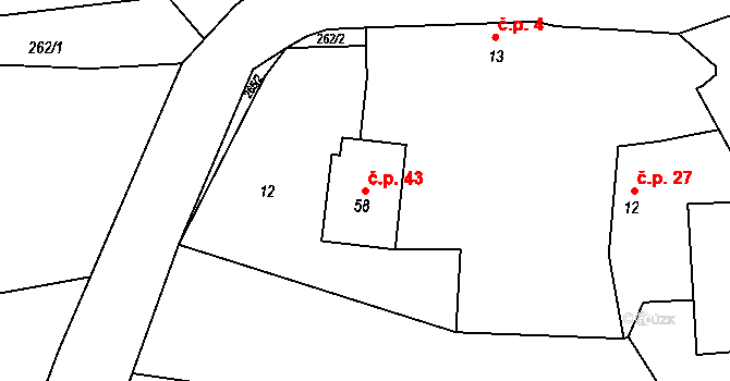 Sedlo 43, Střelské Hoštice na parcele st. 58 v KÚ Sedlo u Horažďovic, Katastrální mapa