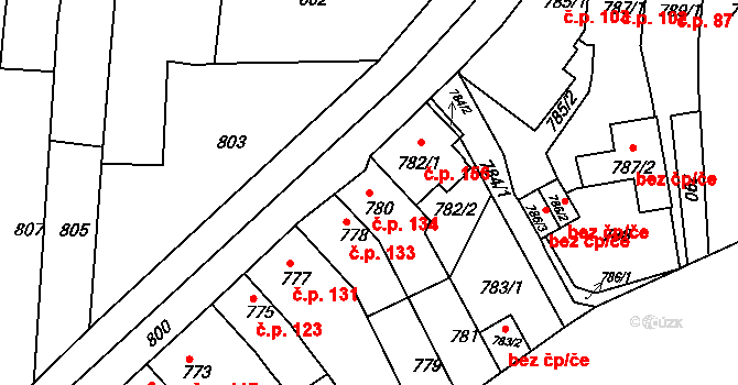 Miřetice u Klášterce nad Ohří 134, Klášterec nad Ohří na parcele st. 780 v KÚ Miřetice u Klášterce nad Ohří, Katastrální mapa