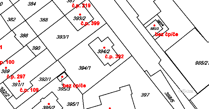 Medlánky 392, Brno na parcele st. 394/2 v KÚ Medlánky, Katastrální mapa
