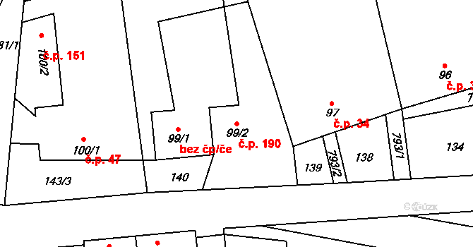 Kotvrdovice 190 na parcele st. 99/2 v KÚ Kotvrdovice, Katastrální mapa