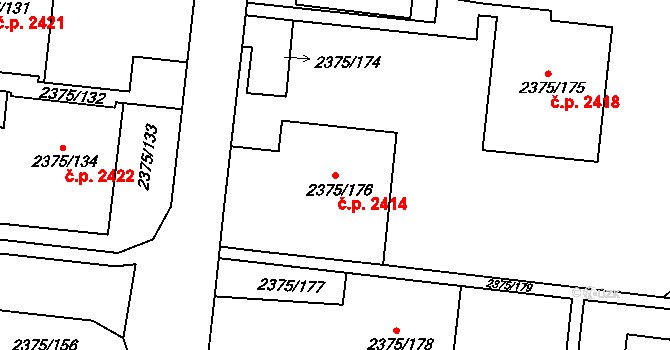 Žabovřesky 2414, Brno na parcele st. 2375/176 v KÚ Žabovřesky, Katastrální mapa