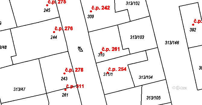 Černčice 261 na parcele st. 310 v KÚ Černčice u Loun, Katastrální mapa