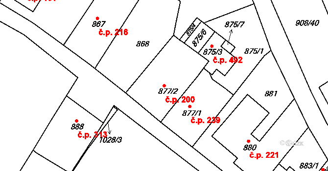 Sobědruhy 200, Teplice na parcele st. 877/2 v KÚ Sobědruhy, Katastrální mapa