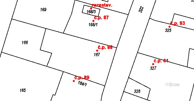 Kratonohy 88 na parcele st. 167 v KÚ Kratonohy, Katastrální mapa