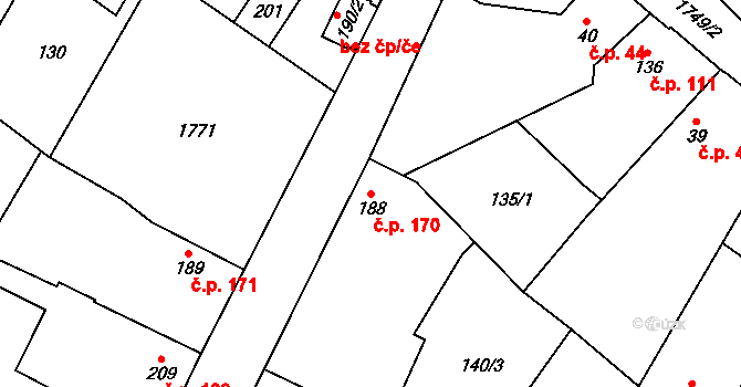 Čečelice 170 na parcele st. 188 v KÚ Čečelice, Katastrální mapa