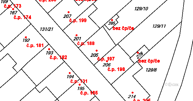 Dobřichov 197 na parcele st. 205 v KÚ Dobřichov, Katastrální mapa