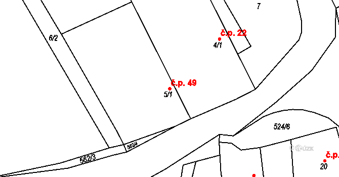 Týřovice 49, Hřebečníky na parcele st. 5/1 v KÚ Týřovice nad Berounkou, Katastrální mapa
