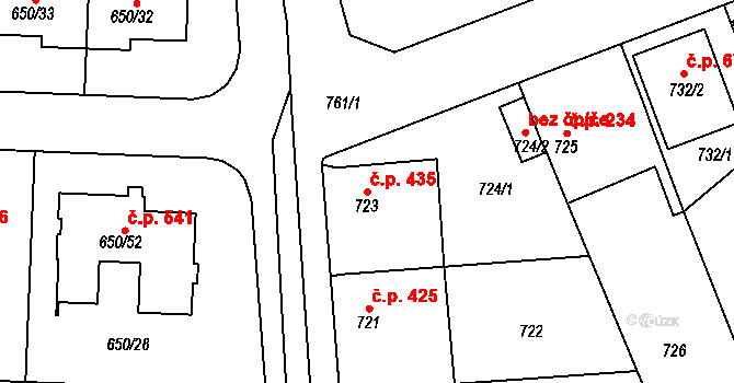 Dubeč 435, Praha na parcele st. 723 v KÚ Dubeč, Katastrální mapa