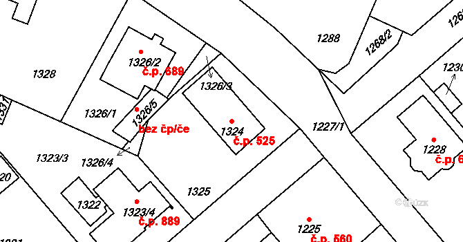 Šeberov 525, Praha na parcele st. 1324 v KÚ Šeberov, Katastrální mapa