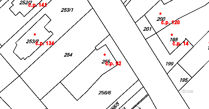 Tušť 92, Suchdol nad Lužnicí na parcele st. 255 v KÚ Tušť, Katastrální mapa