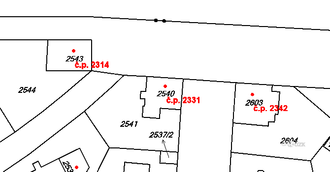 Žižkov 2331, Praha na parcele st. 2540 v KÚ Žižkov, Katastrální mapa