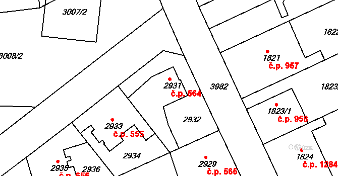 Modřany 564, Praha na parcele st. 2931 v KÚ Modřany, Katastrální mapa