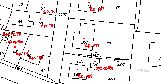 Čimice 317, Praha na parcele st. 45/1 v KÚ Čimice, Katastrální mapa
