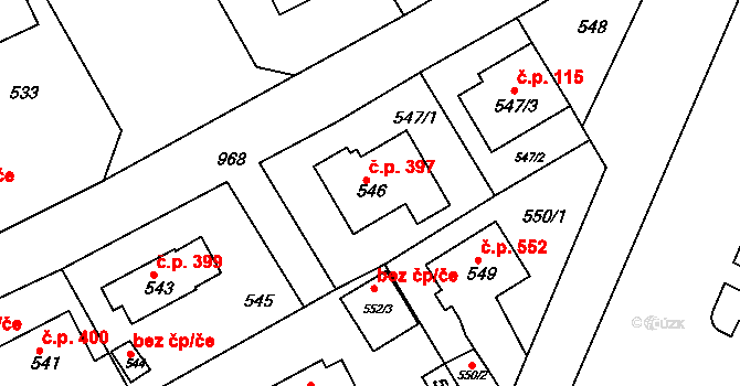 Hostavice 397, Praha na parcele st. 546 v KÚ Hostavice, Katastrální mapa