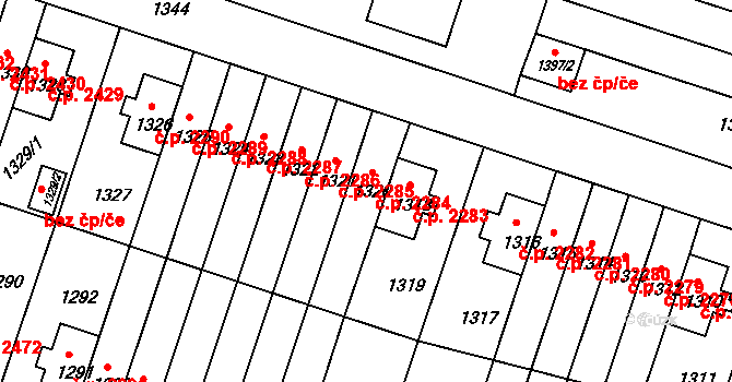 Záběhlice 2284, Praha na parcele st. 1320 v KÚ Záběhlice, Katastrální mapa