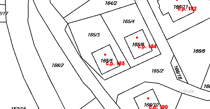 Dolní Libchava 185, Česká Lípa na parcele st. 165/5 v KÚ Dolní Libchava, Katastrální mapa