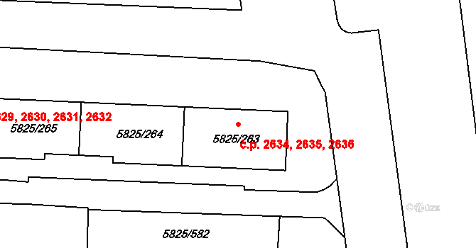 Česká Lípa 2634,2635,2636 na parcele st. 5825/263 v KÚ Česká Lípa, Katastrální mapa