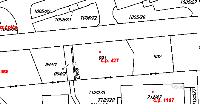 Liberec VII-Horní Růžodol 427, Liberec na parcele st. 991 v KÚ Horní Růžodol, Katastrální mapa