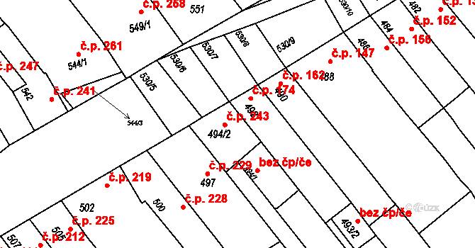 Přísnotice 243 na parcele st. 494/2 v KÚ Přísnotice, Katastrální mapa
