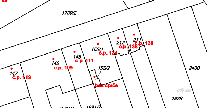 Čechyně 124, Rousínov na parcele st. 155/1 v KÚ Čechyně, Katastrální mapa
