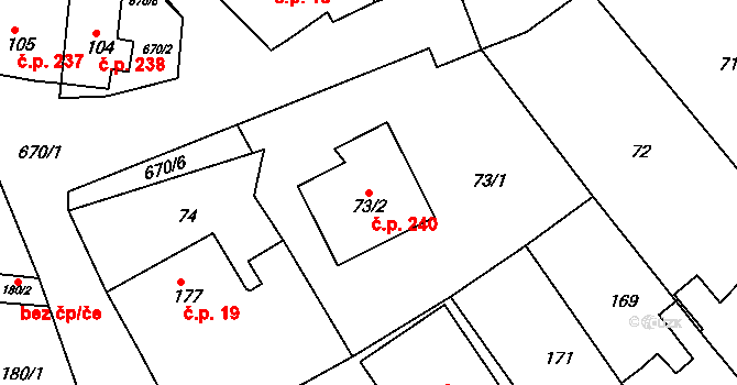 Svatava 240 na parcele st. 73/2 v KÚ Svatava, Katastrální mapa