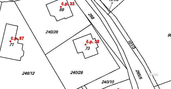 Druhanov 35 na parcele st. 73 v KÚ Druhanov, Katastrální mapa